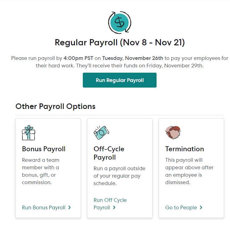 gusto payroll дозволяє запускати 4 типи заробітної плати