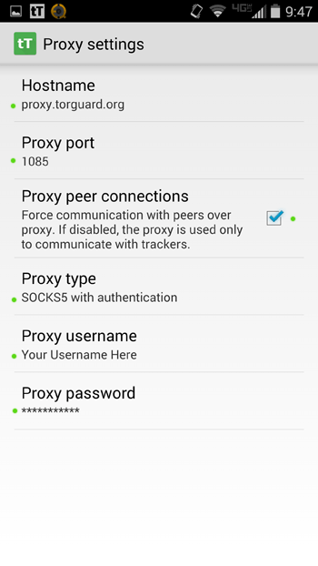 Mga Setting ng Proxy ng TTorrent (Torguard)