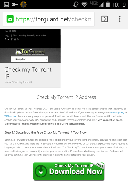 Periksa alamat IP Torrent Android Anda