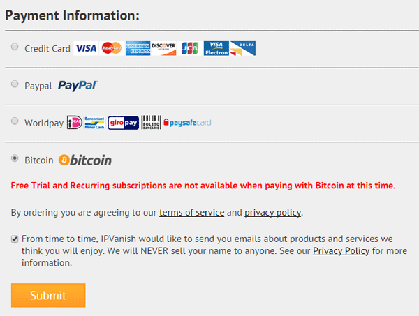 Ako spôsob platby vyberte bitcoin