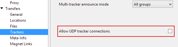 Wyłącz moduły śledzące UDP