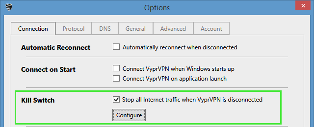 Mga setting ng pagpatay-switch VyprVPN