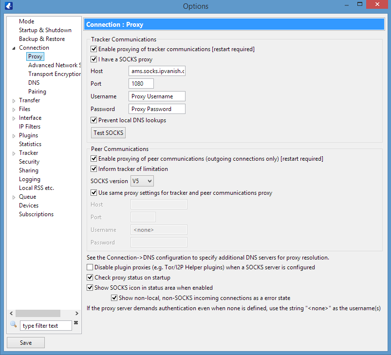 IPVanish mga setting ng proxy para sa Vuze