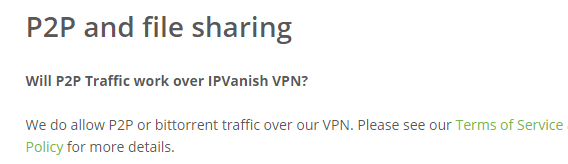خط مشی torrent / p2p IPVanish