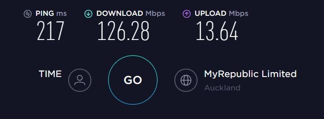 베이스 라인 속도 (VPN 없음)-뉴질랜드