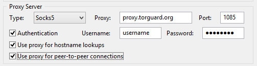 uTorrent Proxy სერვერის პარამეტრები