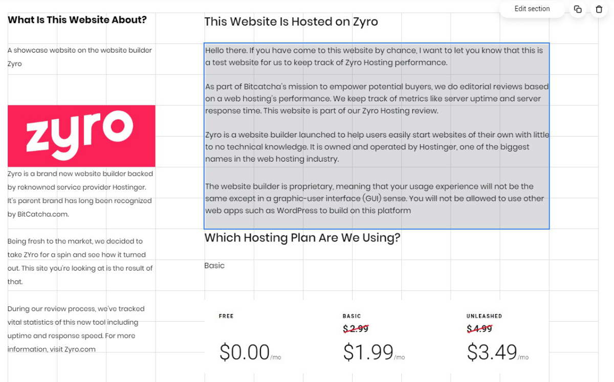 zyro grid system помага за организирането на съдържанието на страницата